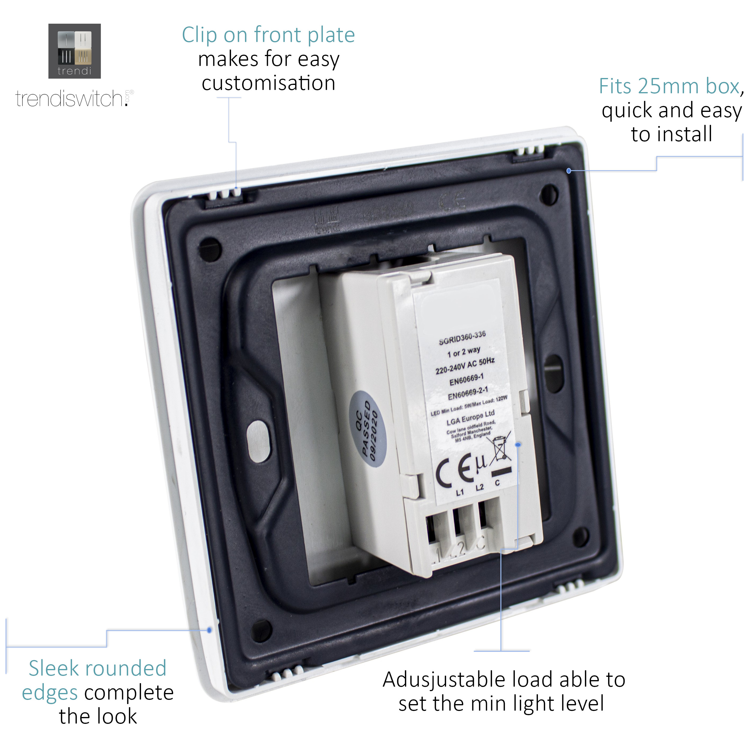1 Gang 1 Way LED Dimmer Switch Silver ART-LDMSI  Trendi Platinum Silver